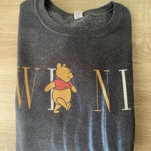 Jerzees Gray Crewneck Sweater with Pooh Design